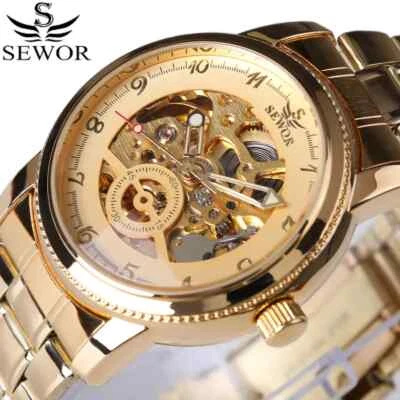 Reloj Steampunk Esqueleto Mecánico Automático Diseño Puntero Moda Dorado Para Hombre Foto 1 de 4