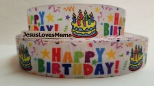 Grosgrain Ribbon Happy Birthday Cake Surprise Party Celebrate Gifts, 1" Wide