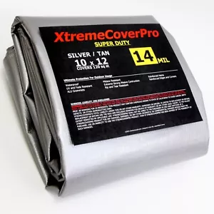 TARP 10' x 12' SILVER/TAN 14mil Multipurpose Protective Cover with Grommet - Picture 1 of 3