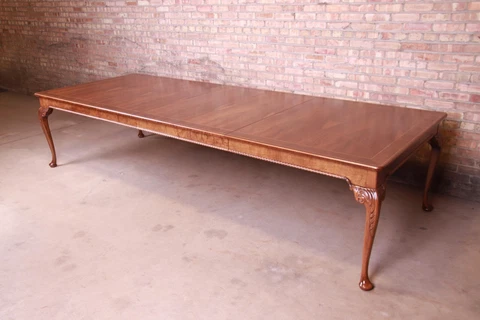 Baker Furniture Stately Homes Queen Anne Inlaid Walnut Extension Dining Table Cover