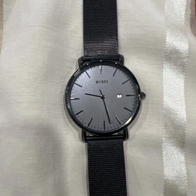 Burei Fecha Acero Inoxidable Malla Correa Cuarzo Reloj Hombre Necesita Batería Nueva Foto 1 de 4