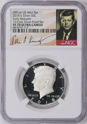 2018-S  SILVER  KENNEDY NGC  PF 70 UCAM ER LOW MINTAGE LOW POP PORTRAIT LABEL #2 - Image 1 of 4