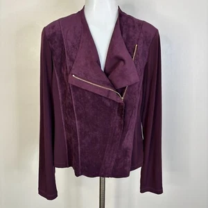 Calvin Klein Moto Jacket Medium Purple Faux Suede Full-Zip Stretch Women's - Picture 1 of 11