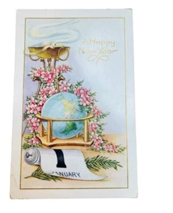 WHITNEY MADE POSTKARTE NEUJAHR BLUMENKUGEL GETEILT RÜCKSEITE VERSCHICKT 1916 GEPRÄGT - Bild 1 von 2
