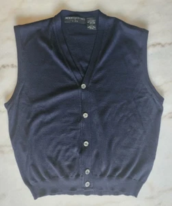 Henry Grethel Studio Mujer Talla Grande Azul Marino Abotonado Suéter Chaleco Lana Merino - Imagen 1 de 9