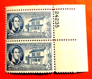 SCOTT # 996 - PAIR OF 3 CENT PLATE # INDIANA TERRITOET STAMPS - FIBE OG - MNH - Picture 1 of 3