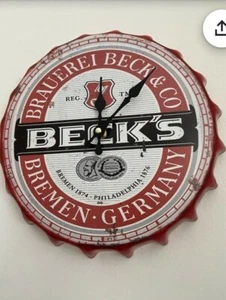 Becks Beer 30cm Wall CLOCK Display Sign Metal Bottle Top Bar Dad Pub Bar - Picture 1 of 5