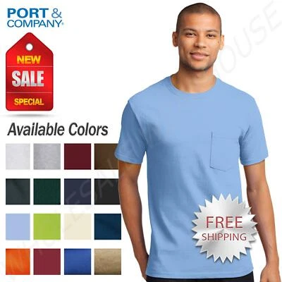 Port & Company Mens Tall Pocket T-Shirt 6.1 oz Cotton Heavy weight Tee M-PC61PT - Image 1 of 3