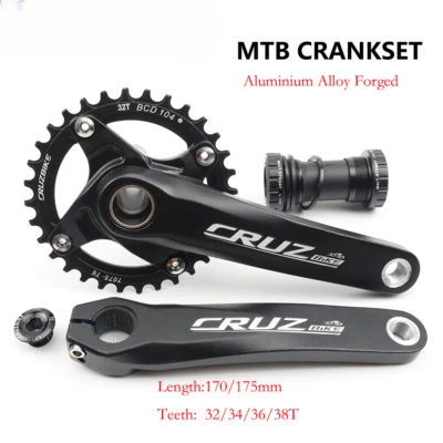 170mm 175mm MTB Bike Crankset 104BCD 32/34/36/38T Chainring with Bottom Bracket - Image 1 of 4