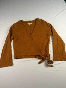 Madewell Texture & Thread Top Womens Size XS Wrap Brown V Neck Long Sleeve - Picture 1 of 9
