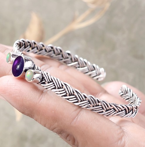 VALENTINO Bracciale fatto a mano ametista e opale di fuoco pietra preziosa argento sterling 925 per lei