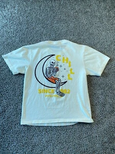 VSTR Shirt Youth Small Beige Black Chill Skull Skeleton Short Sleeve Kids Boys - Picture 1 of 13