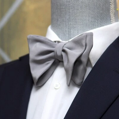Men's Self-Tie Bow Tie 100% Silk Solid Gray Big Butterfly Formal Wedding S680 Foto 1 de 4