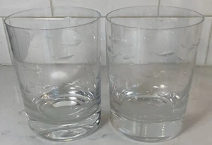 Pair Crate & Barrel Krosno Reef School Of Fish Double Old Fashioned Glasses - Picture 1 of 10