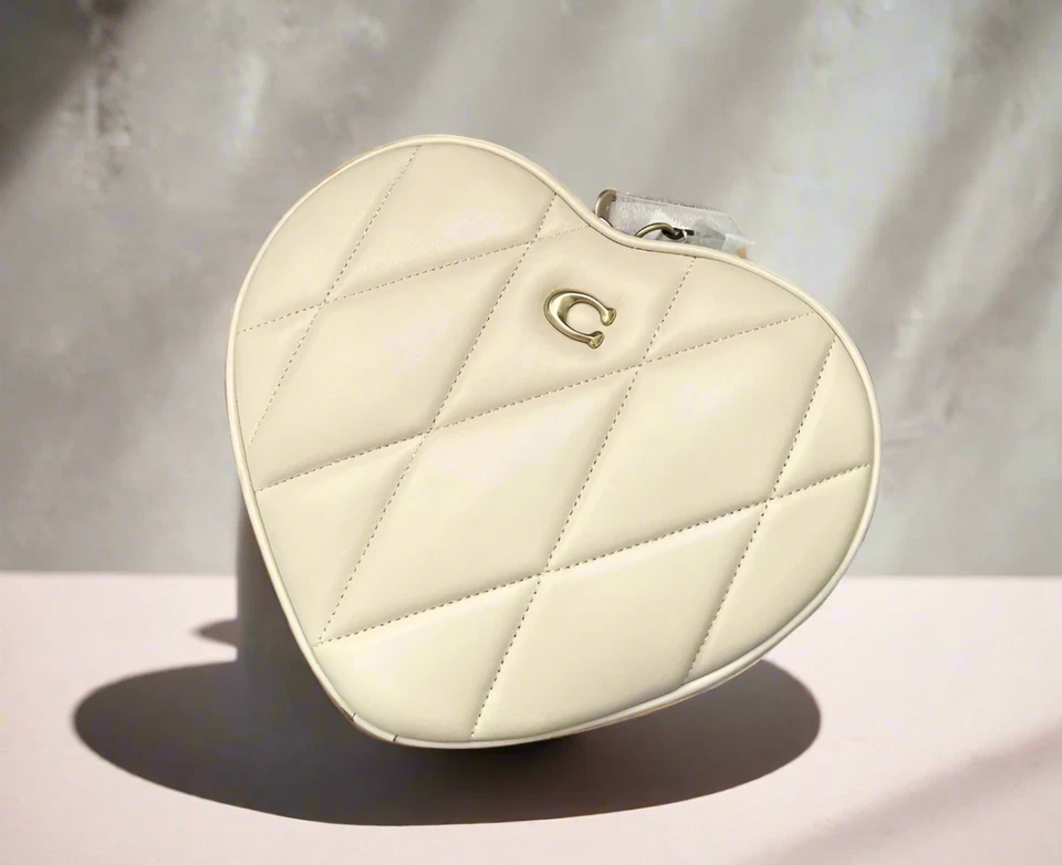 Coach Quilted Heart Crossbody Bag CE725 Ivory Nappa Leather Small Brass