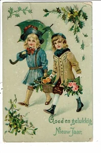 CPA Carte Postale-Pays Bas-Gelukkig Nieuwjaar Deux enfants avec leur fleurs 1913 - Picture 1 of 2