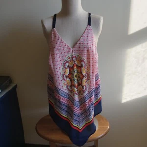 Y2k Halter Tank Top Plus Sz 1X Handkerchief Hem Asymmetric Scarf Blouse Paisley  - Picture 1 of 7