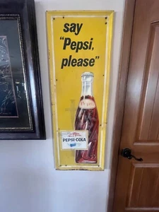 Vintage 1960’s Say “Pepsi please “ vertical advertising metal sign - Picture 1 of 8