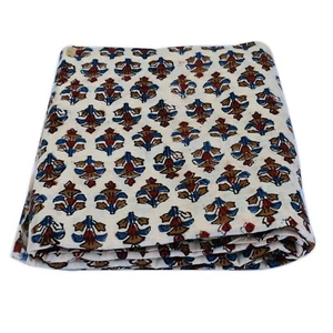 10 Yards Floral Pattern Block Print Natural Color Handmade Cotton Durable Fabric - Picture 1 of 5