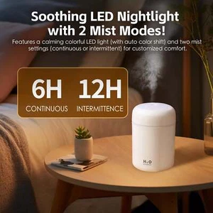 300ml 2 Way Mini Ultrasonic Air Humidifier Rainbow LED Quiet 6/12 Hours - Picture 1 of 10