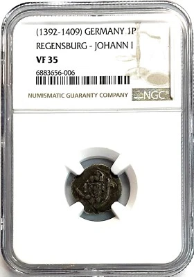 1392 -1409 SILVER BISHOPRIC REGENSBURG GERMAN STATES 1 PFENNIG JOHN NGC VF 35 - Image 1 of 2
