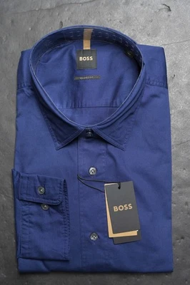 Hecho en Italia HUGO BOSS Nik Hombre Corte Holgado Dk Algodón Azul Negocios L - Imagen 1 de 4