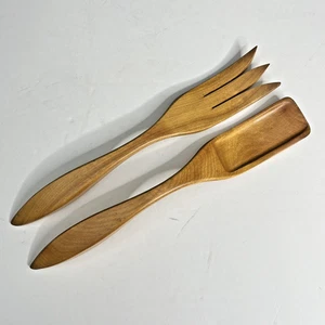 Juego de cuchara y tenedor vintage para servir ensaladas de madera 11,5 MCM mediados de siglo - Imagen 1 de 6