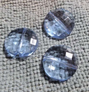 3 Vintage Antique Translucent Faceted Glass Picture Buttons BLUE - Picture 1 of 3