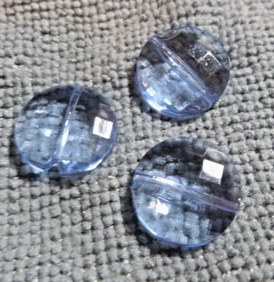 3 Vintage Antique Translucent Faceted Glass Picture Buttons BLUE - Image 1 of 3
