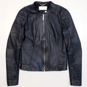 HUGO BOSS SAVIZA 50331066-480 Giacca da motociclista in pelle aderente Midnight It38-Us2-XS-S - Foto 1 di 11