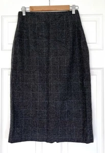 HOBBS Herringbone Midi Pencil Skirt Wool Blend Lined Grey Size UK 12 - Picture 1 of 7