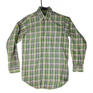 Bobby Jones Collection XS Button Down Shirt Mens 14.5-15 Plaid Green Blue Italy - Picture 1 of 13