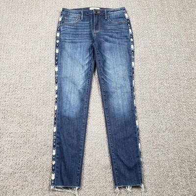 Jeans Driftwood Jackie para mujer 27 bordados rayas laterales dobladillo crudo elástico denim Foto 1 de 4