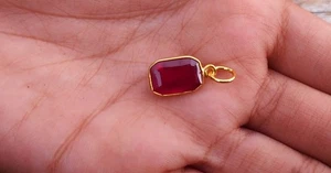 Lab-created Ruby Charm Pendant-18K Solid Gold Handmade Pendant for necklace - Picture 1 of 4