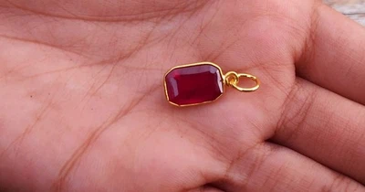 Lab-created Ruby  Charm  Pendant-18K Solid Gold Handmade Pendant for necklace - Image 1 of 4