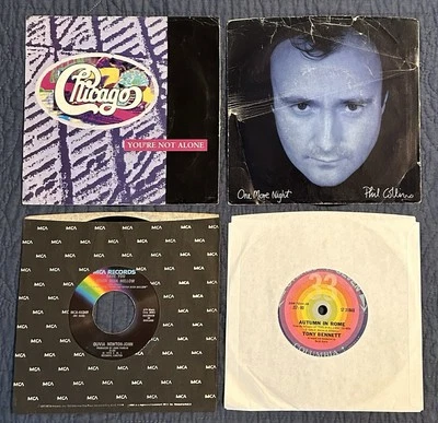 Lot of 4 Records 45rpm, Chicago, Phil Collins, Tony Bennett, Olivia Newton John - Imagem 1 de 2