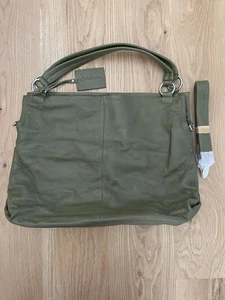 Franklin Covey Full Grain Leather Purse Handbag Green Shoulder Bag Front Pocket - Picture 1 of 12