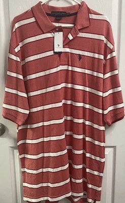 U.S POLO ASSN Men’s Polo shirt Red/White stripe Sz. 2XLT Big&Tall  NWT - Image 1 of 4