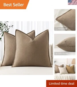 Weiche atmungsaktive Leinen Euro Sham Kissenbezüge 24x24 - 2er Set für Wohnzimmer - Bild 1 von 8