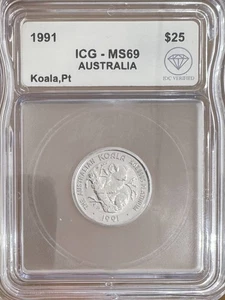 1991 AUSTRALIA Platinum 25 DOLLARS ICG MS-69 IDC Verified - Picture 1 of 2