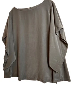 Eileen Fisher 100% Seide Boxy U-Boot Ausschnitt Trompete SS Poncho schwarz Tunika Gr. L Karriere - Bild 1 von 19