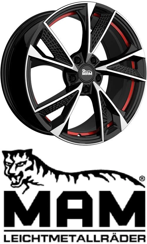 4x MAM RS6 7x16 5/108,0 ET38 Black Frontpoliert Red Inside - Bild 1 von 1