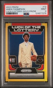 Panini Prizm Amen Thompson Gold Prizm RC 2023 suerte de lotería/10 PSA 9 oro radiocontrol - Imagen 1 de 3