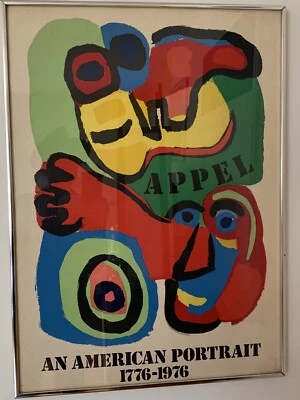 Lg. Vintage KAREL APPEL Serigrafia RETRATO AMERICANO 1976 Bicentenário Emoldurado - Imagem 1 de 4