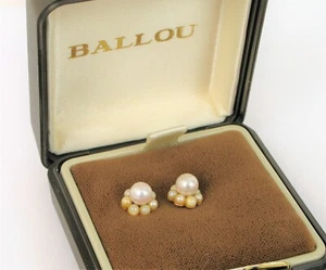 VINTAGE DESIGNER SIGNED BALLOU BAB 14K GOLD STUD PEARL HALO JACKETS EARRINGS - Picture 1 of 2