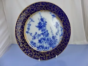 PIATTO DA CENA KEW FLOW BLUE Finitura oro di Doulton Burslem 1888 - Foto 1 di 4