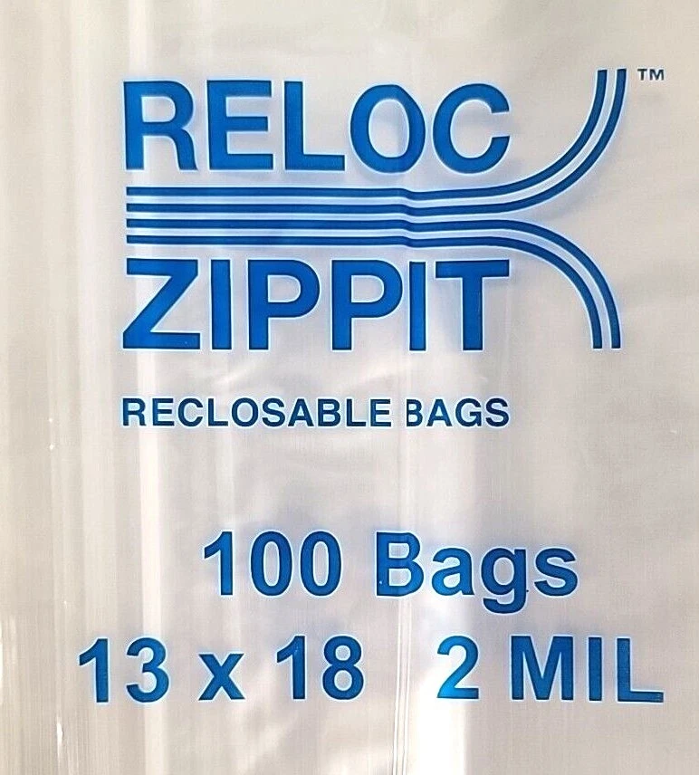 200 Reloc Zippit Bags 13x18 Clear 2 Mil Poly Reclosable Large Jumbo Size 13"x18"