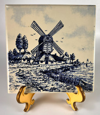Vtg Joa Delft Blue Hand Painted Dutch Tile Windmill Holland Wall Art Hang V B