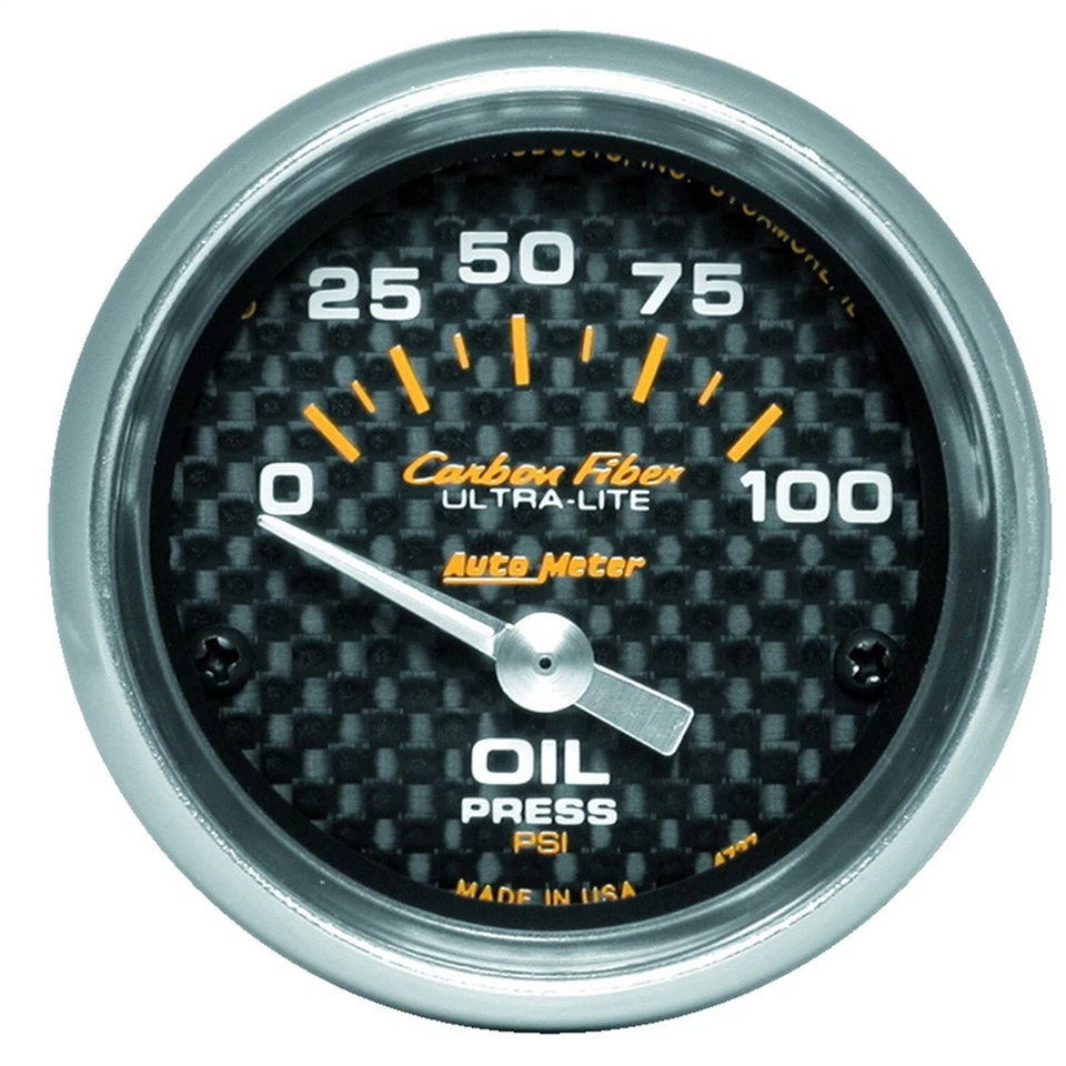 Auto Meter 4727 Carbon Fiber Electric Oil Pressure Gauge 0-100 psi 2 1/16 52mm - Image 1 of 1