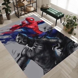 Black Pathner and Spiderman Rug, Super Hero Rug, Comics Cartoon Cover Rug, Decor - Picture 1 of 12